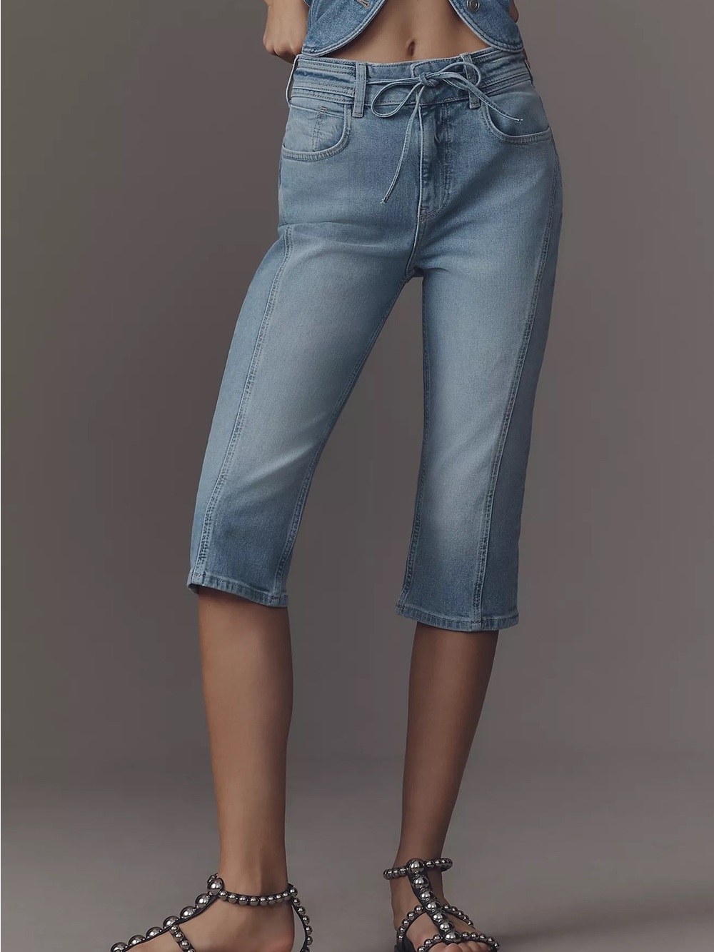 Pilcro (Anthropologie) High-Rise Tie-Belt Capri Jeans